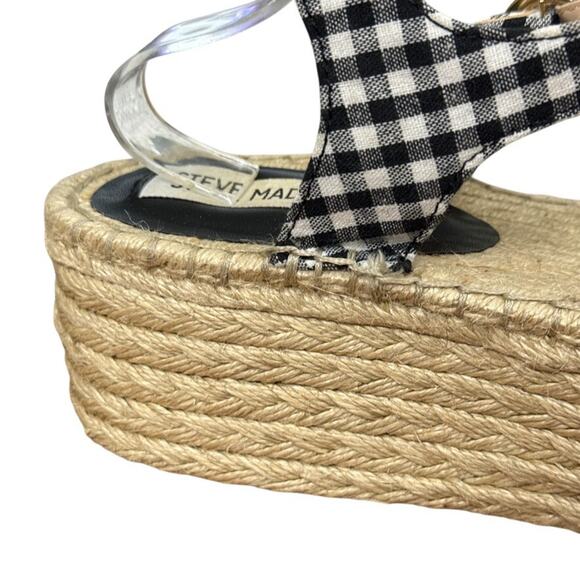 Steve Madden Union Black Gingham Plaid Platform Wedge Espadrille Sandals sz 10 - Picture 4 of 16